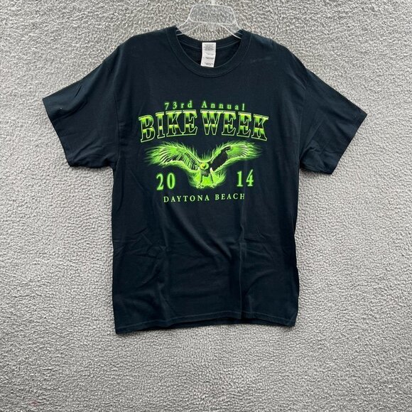 Bike Week Mens Tee Shirt Large Black Neon Green 2014 Daytona Beach Eagle - Picture 1 of 8
